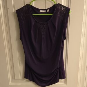 New York & Company Purple Lace Accent Blouse